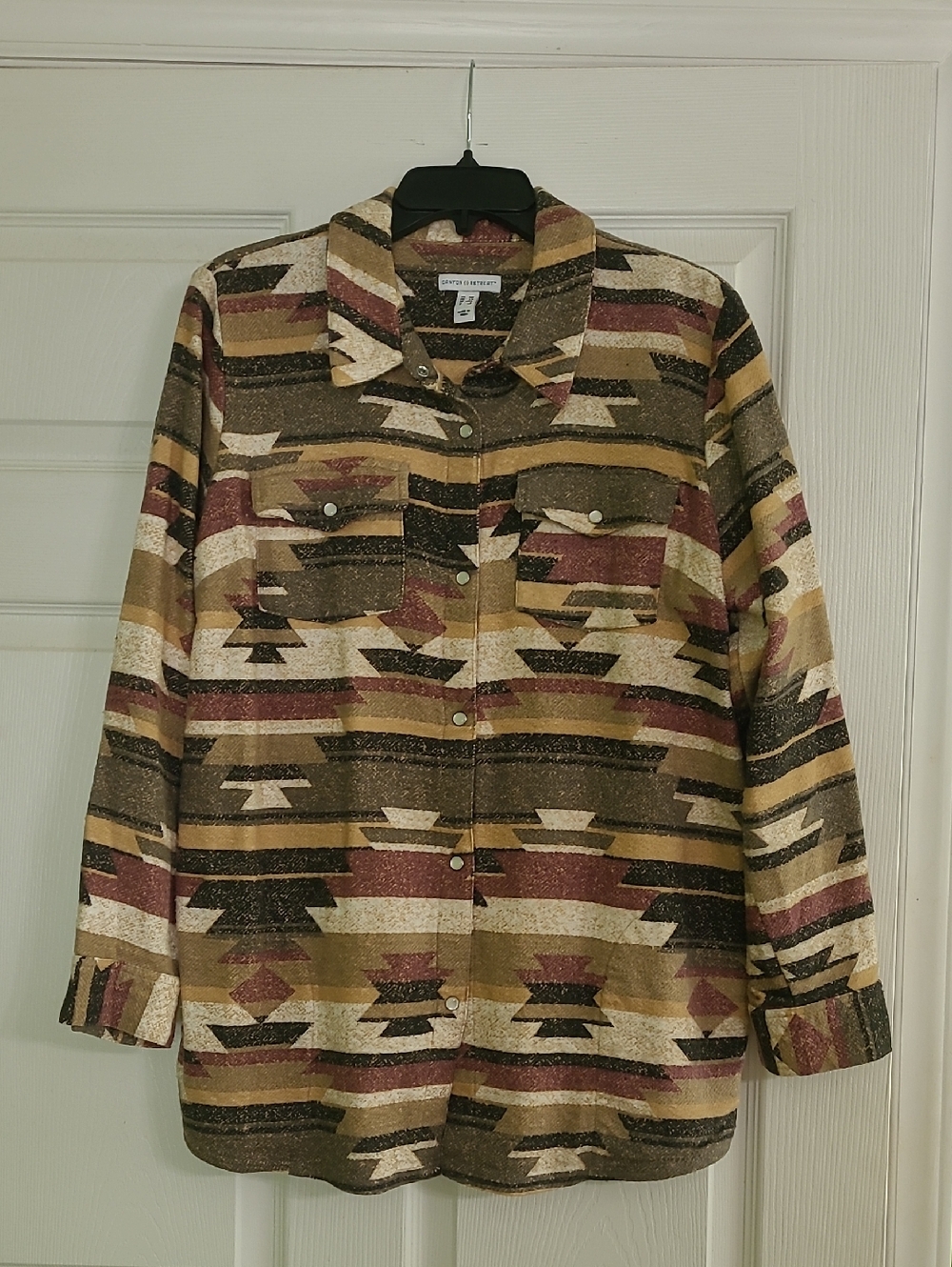 Womens Canyon Retreat  Aztec Print Shacket - Multicolor Earthtones